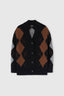 Cashmere cardigan with argyle motif in contrasting shades