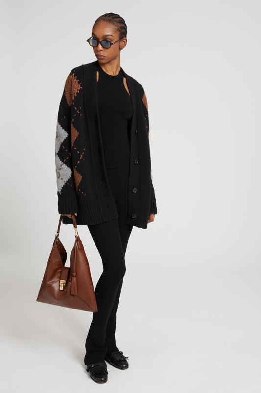 Cashmere cardigan with argyle motif in contrasting shades