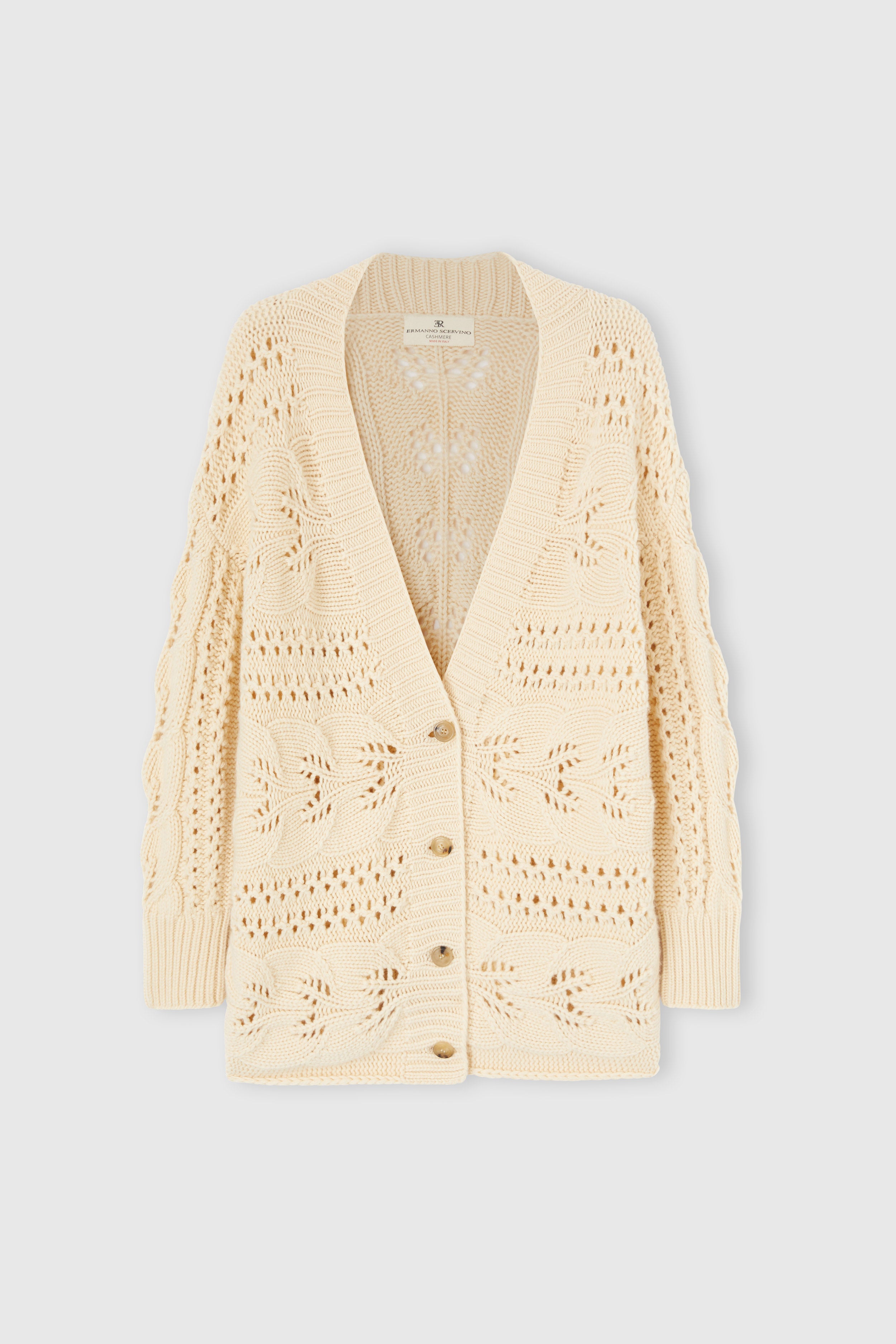 Cashmere cardigan with leaf stitch knit