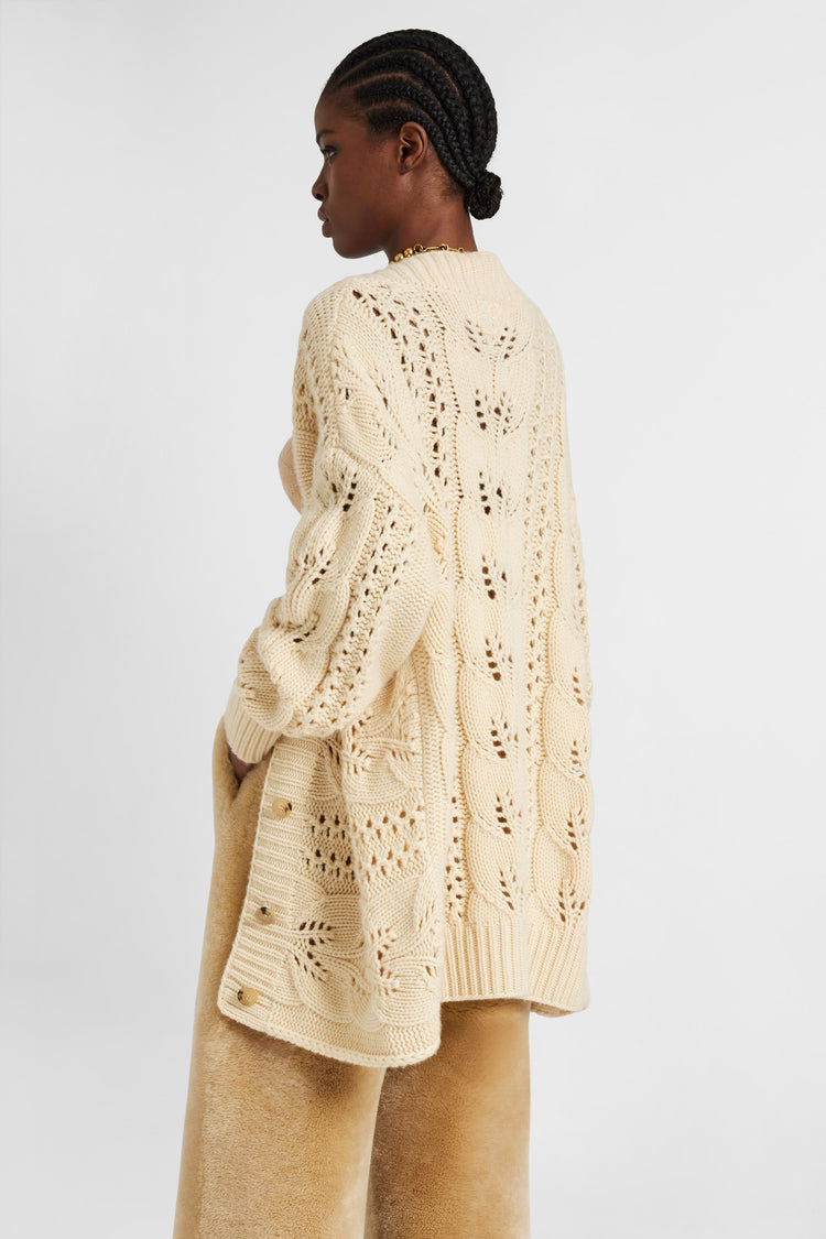 Cashmere cardigan with leaf stitch knit