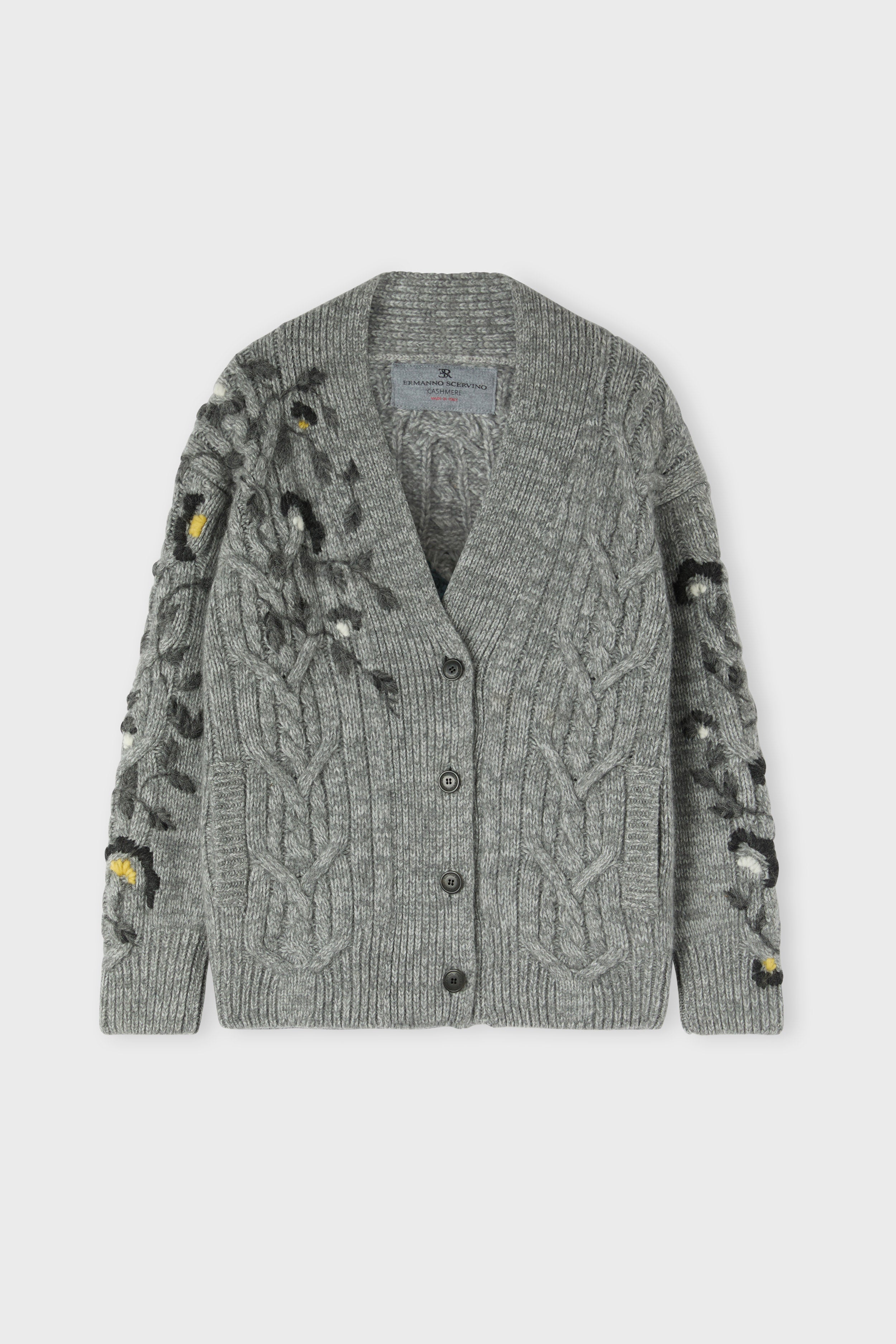 Maxi cardigan in pure cashmere with hand embroidery