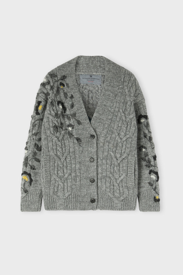 Maxi cardigan in pure cashmere with hand embroidery