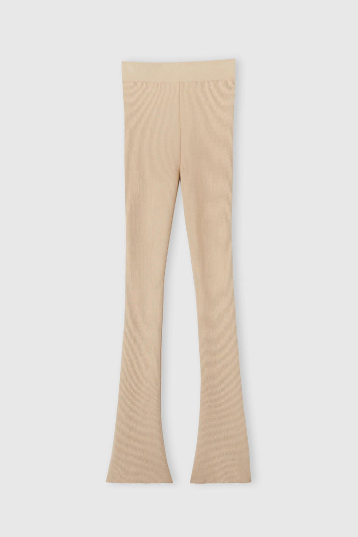 Nude viscose blend leggings with vertical rib pattern