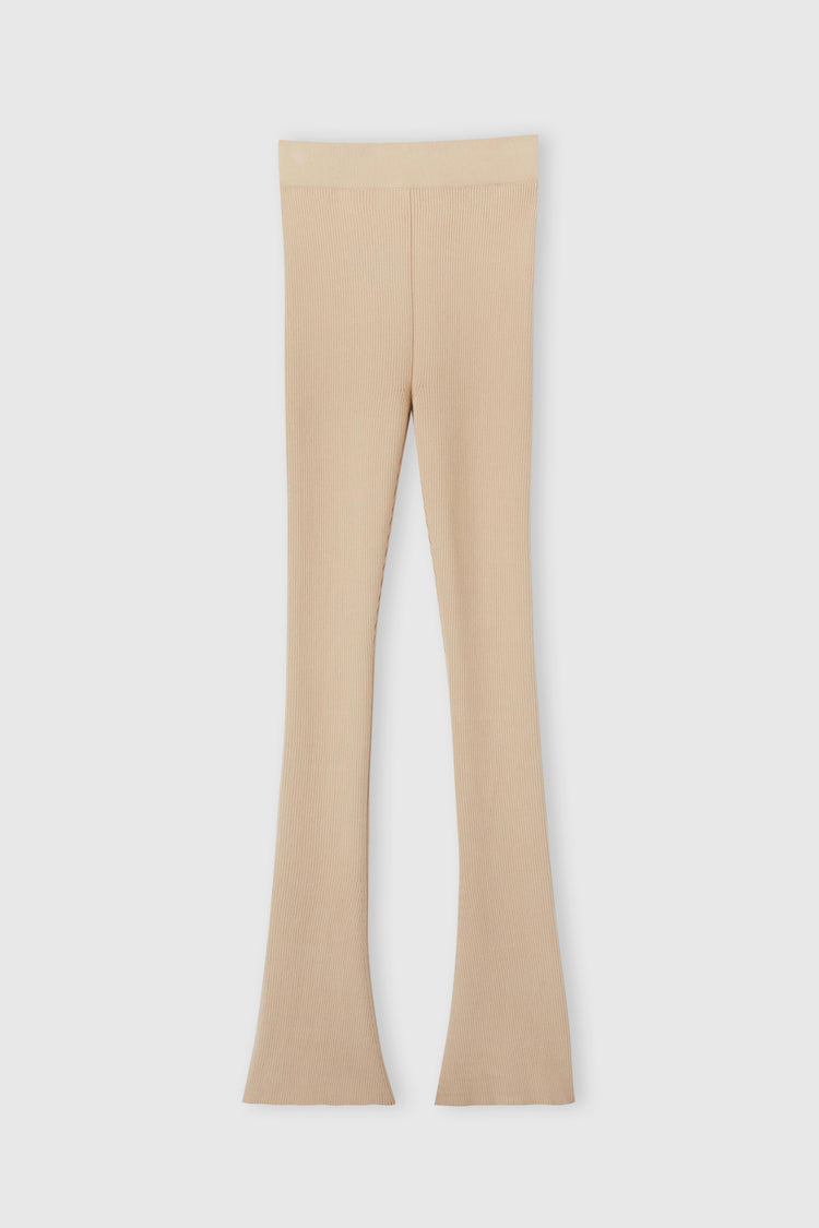 Nude viscose blend leggings with vertical rib pattern