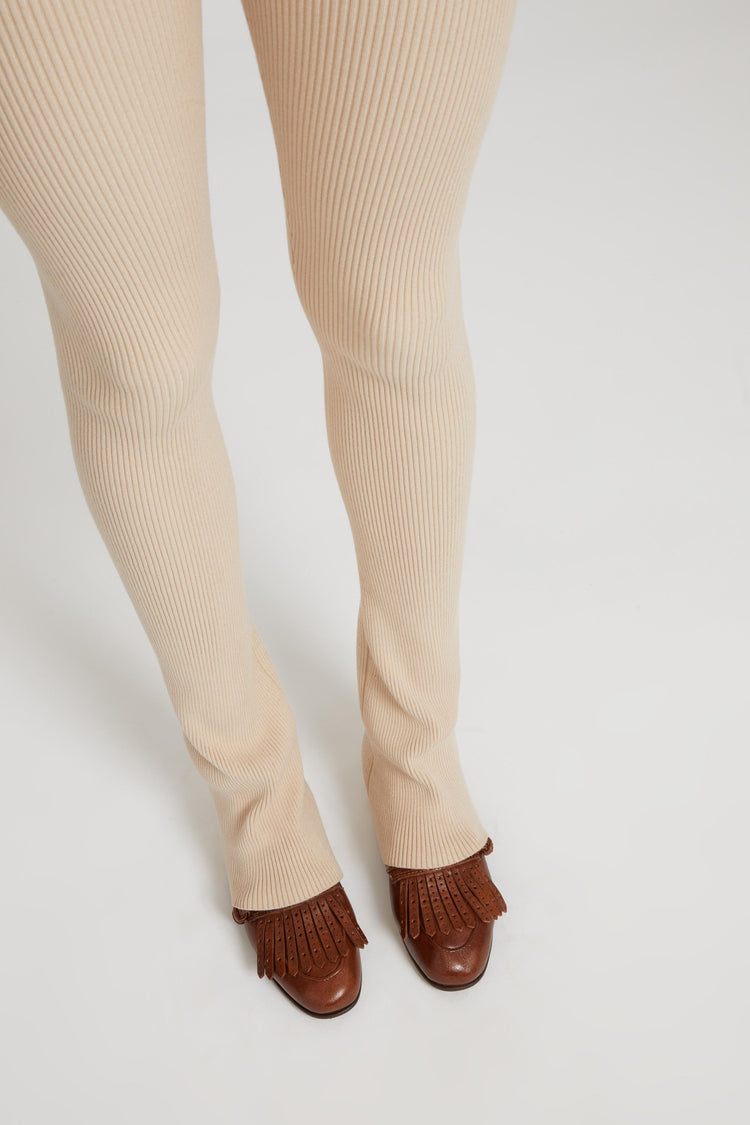 Nude viscose blend leggings with vertical rib pattern