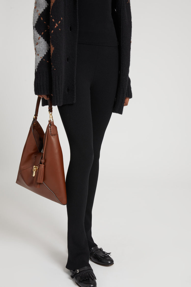 Legging en viscose mélangée à motif côtelé vertical