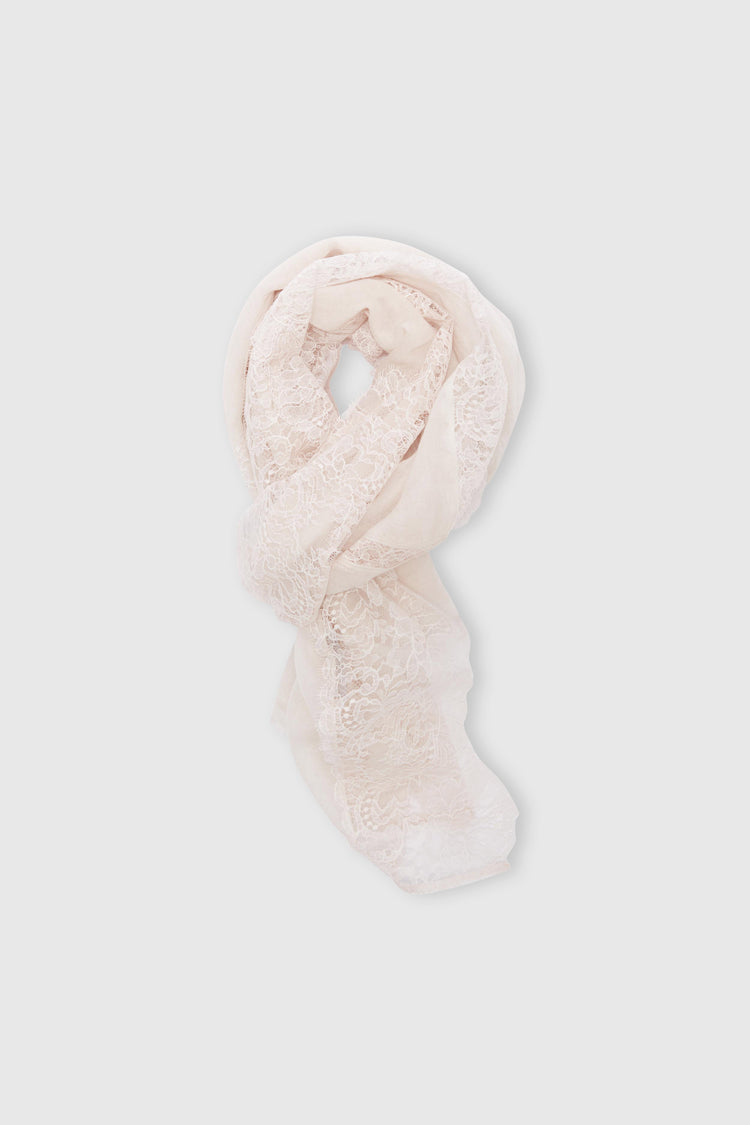 Antique pink cashmere scarf with Chantilly lace edge