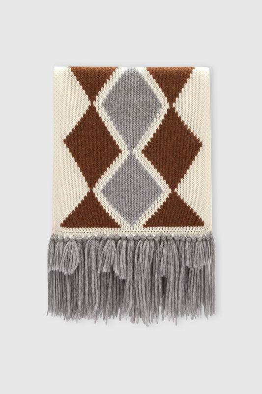 Sciarpa in cashmere con motivo argyle nei toni del grigio e marrone