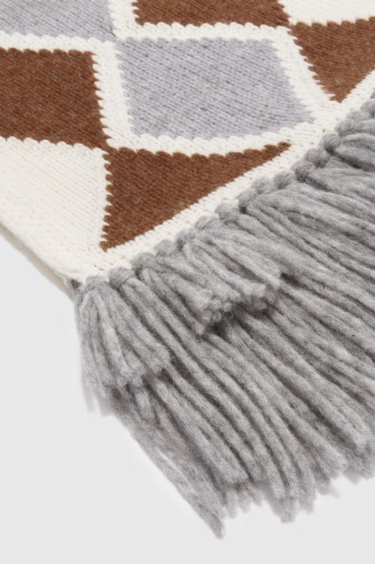 Sciarpa in cashmere con motivo argyle nei toni del grigio e marrone