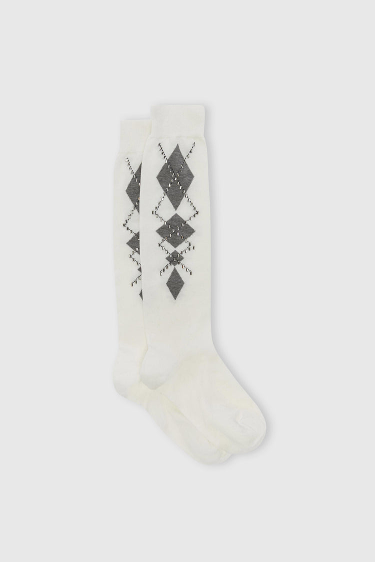 Chaussette en coton à motif losanges et cristaux