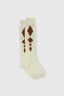 Cotton sock with argyle pattern in leather on a white background
