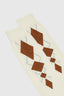 Cotton sock with argyle pattern in leather on a white background