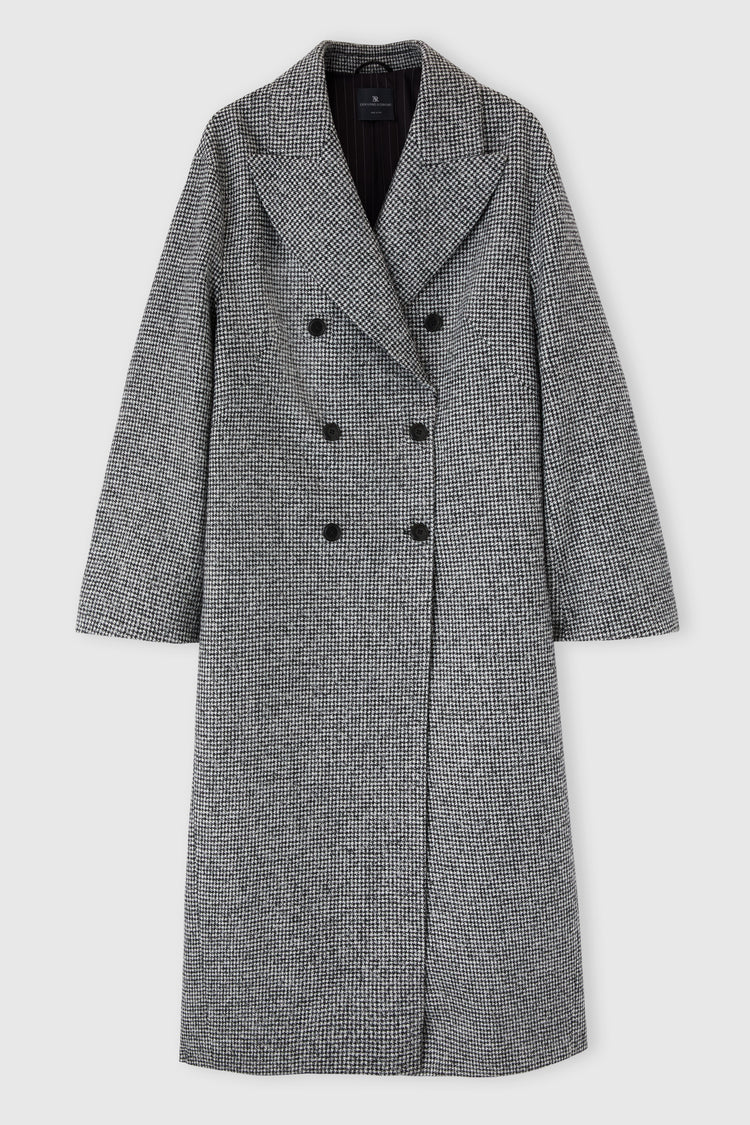 Oversize double-breasted coat in jacquard houndstooth wool blend