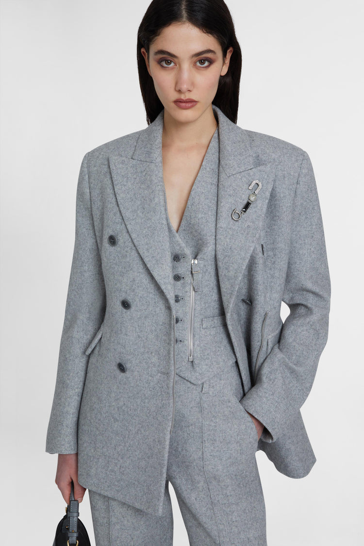 Giacca doppiopetto in misto lana con zip asimmetrica