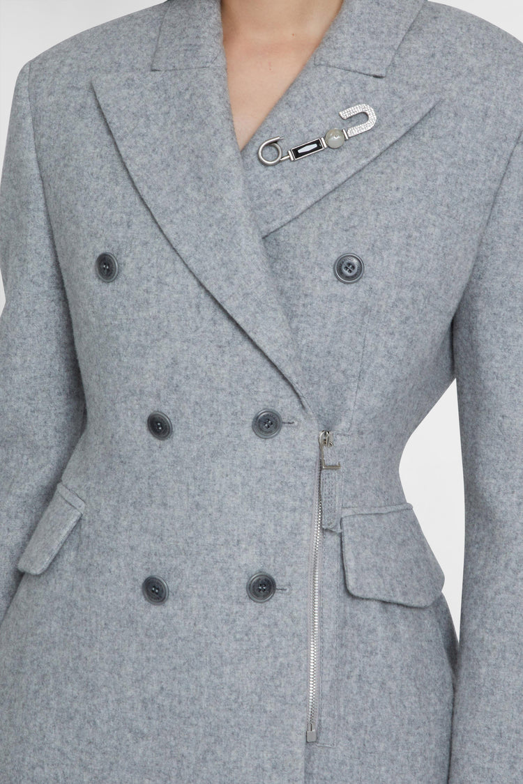 Giacca doppiopetto in misto lana con zip asimmetrica