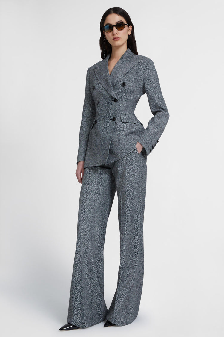 Double-breasted viscose jacket with herringbone pattern