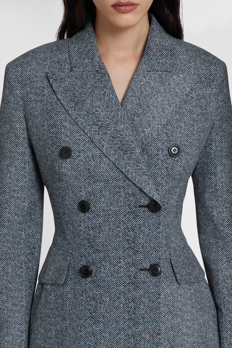 Double-breasted viscose jacket with herringbone pattern