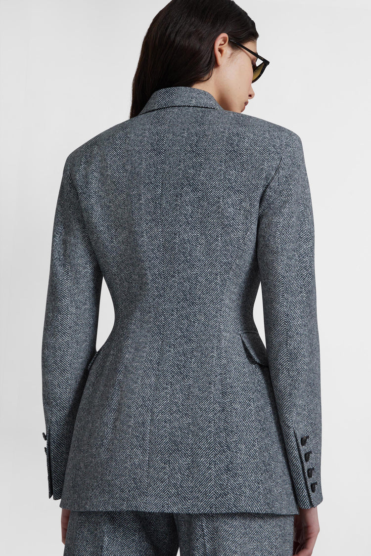 Double-breasted viscose jacket with herringbone pattern