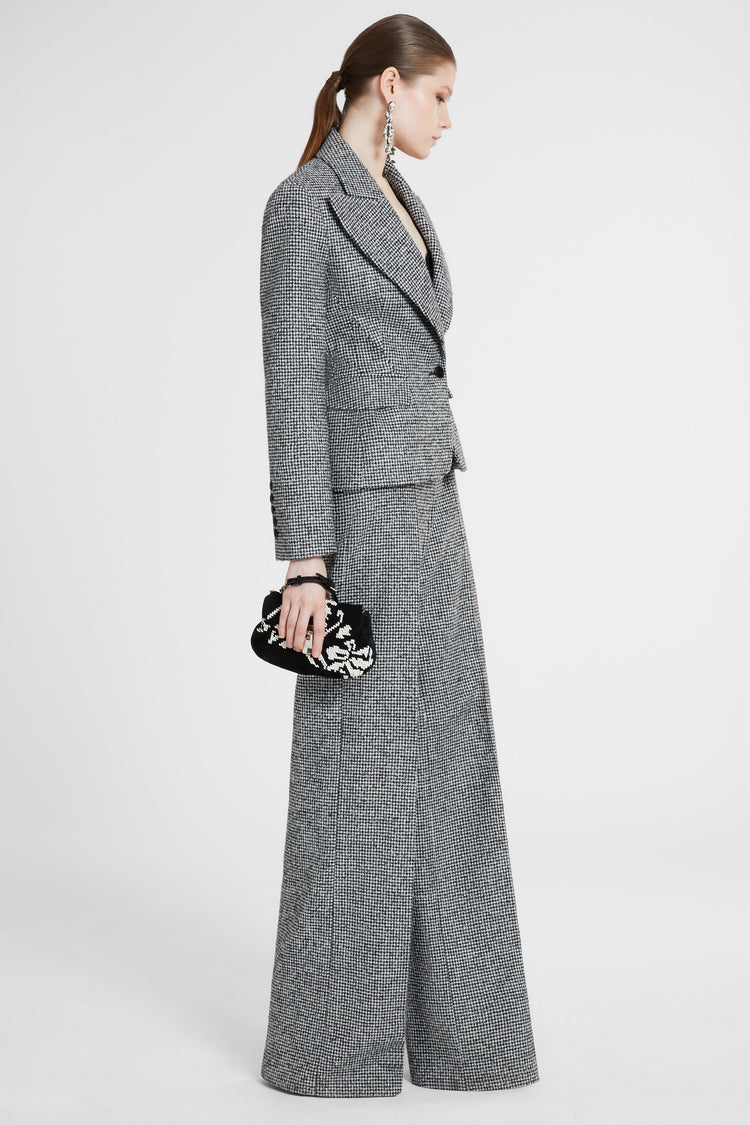 Single-breasted jacket in houndstooth jacquard wool blend