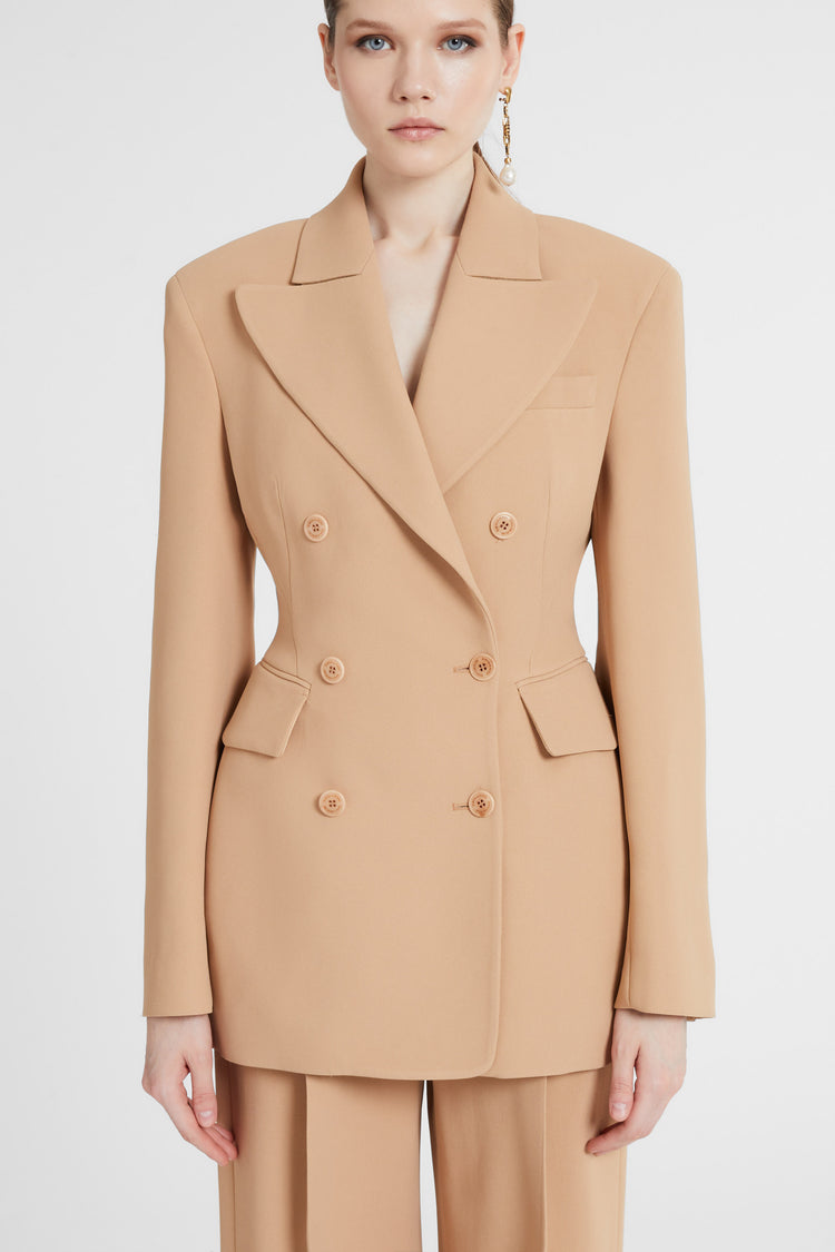 Sculptural double-breasted jacket in technical cady