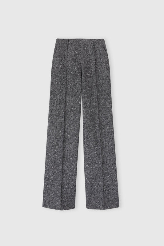 Wool blend palazzo trousers with herringbone pattern