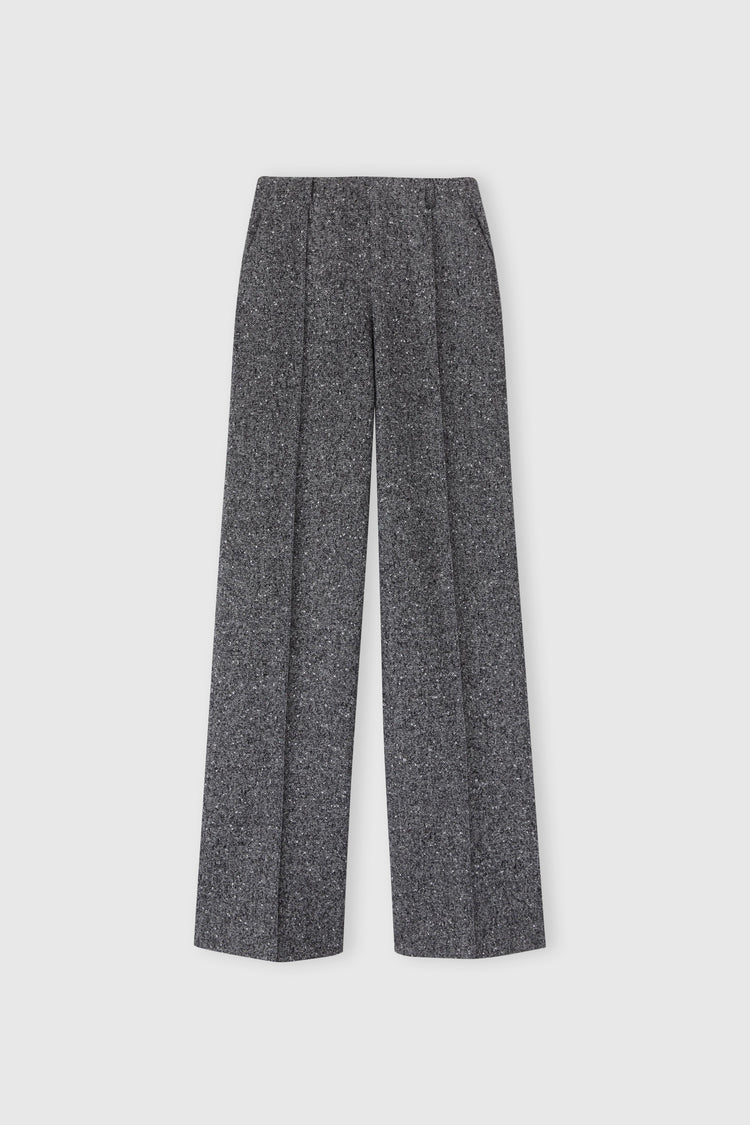 Wool blend palazzo trousers with herringbone pattern