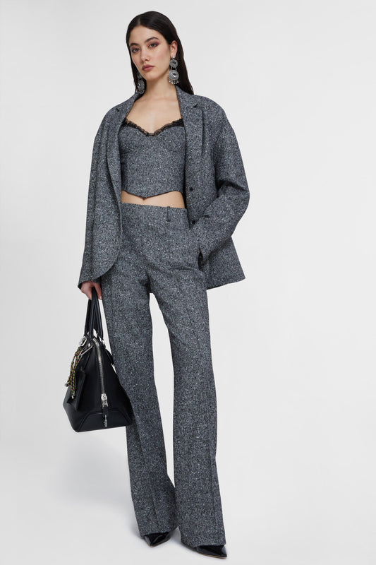 Wool blend palazzo trousers with herringbone pattern