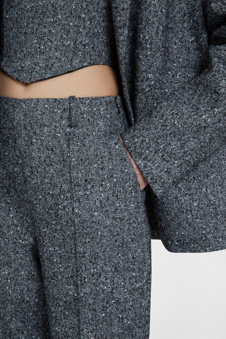 Wool blend palazzo trousers with herringbone pattern