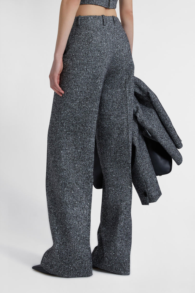 Wool blend palazzo trousers with herringbone pattern