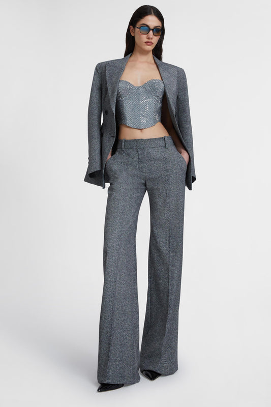 Palazzo trousers in viscose with herringbone pattern