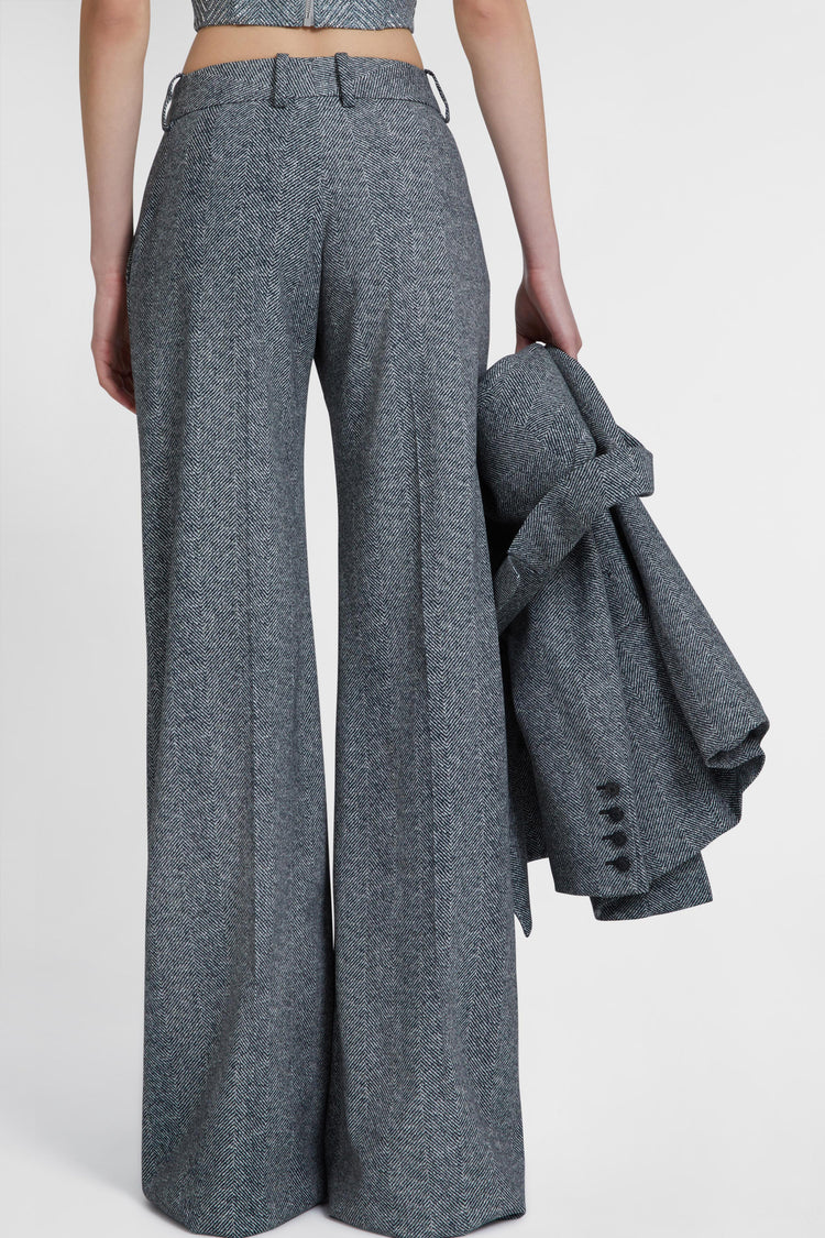 Palazzo trousers in viscose with herringbone pattern