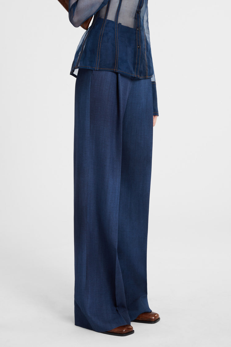 Palazzo trousers in denim-print marocain