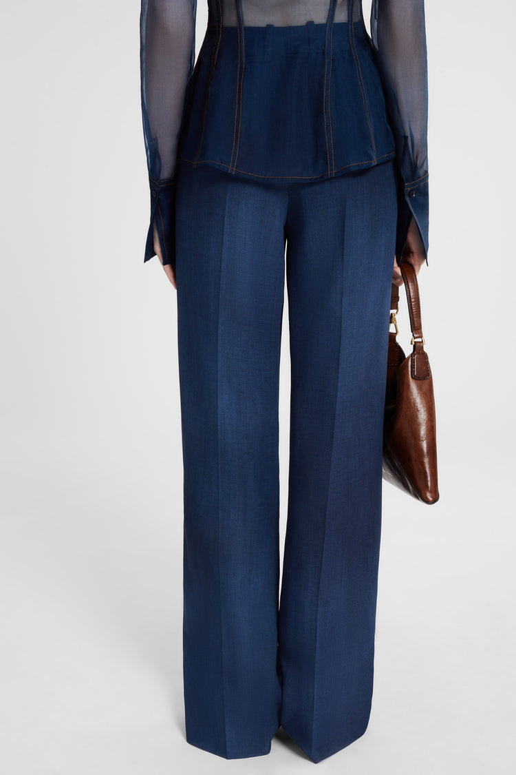 Palazzo trousers in denim-print marocain