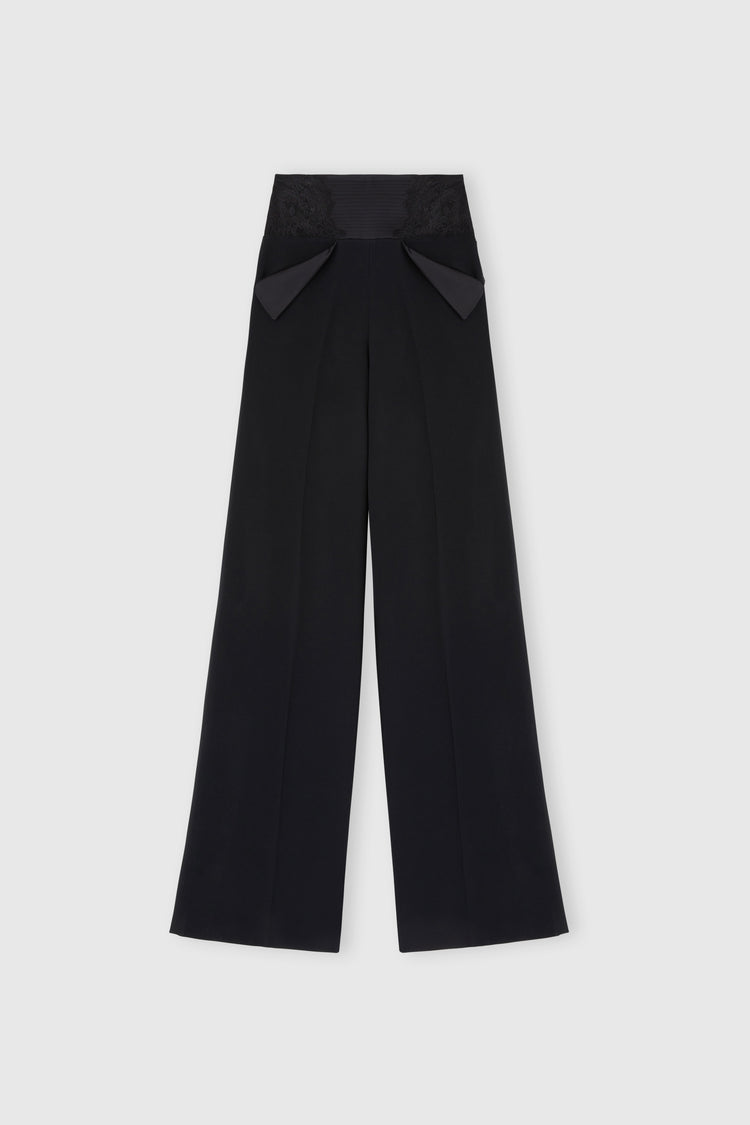 Palazzo trousers in technical cady with lace detail