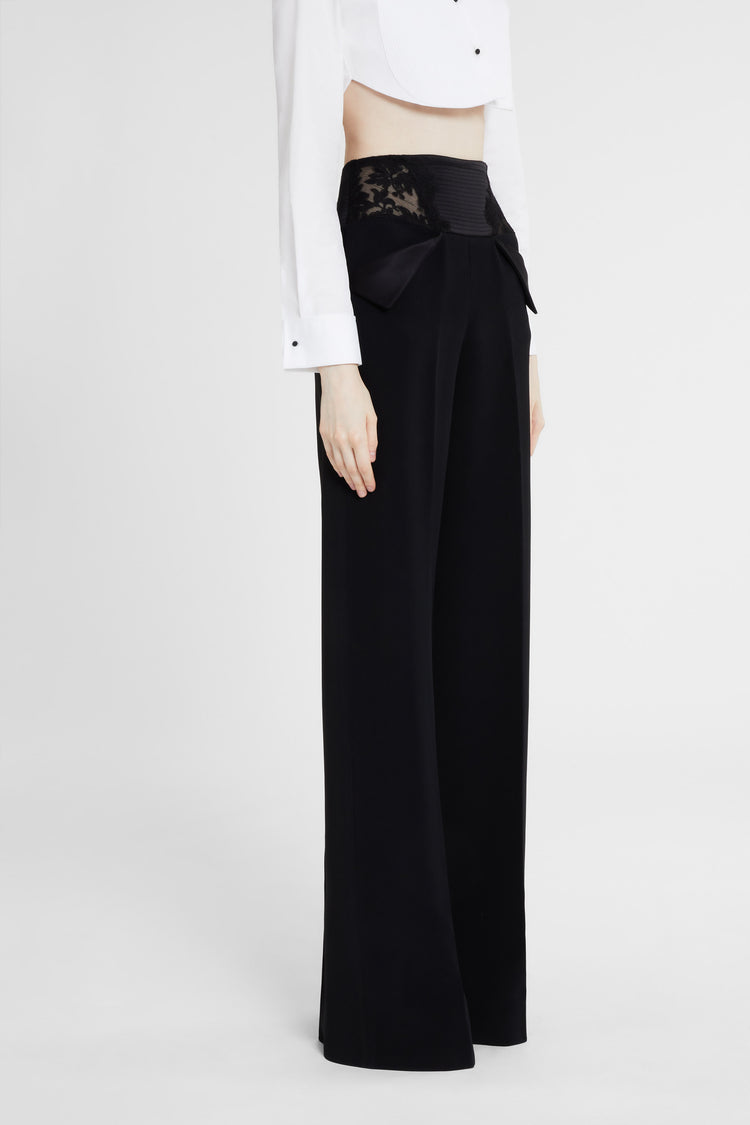 Palazzo trousers in technical cady with lace detail
