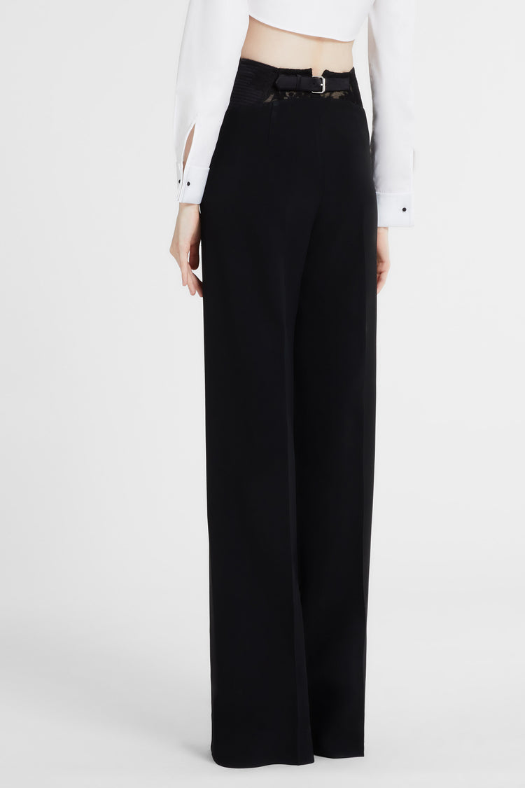 Palazzo trousers in technical cady with lace detail
