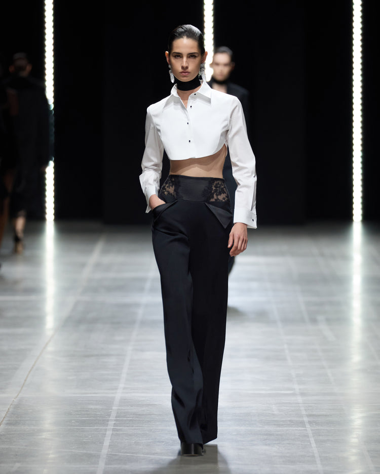 Palazzo trousers in technical cady with lace detail