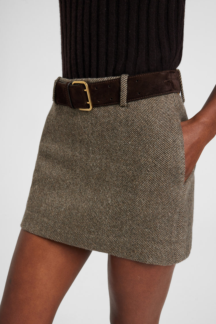 Herringbone wool, silk and cashmere skort