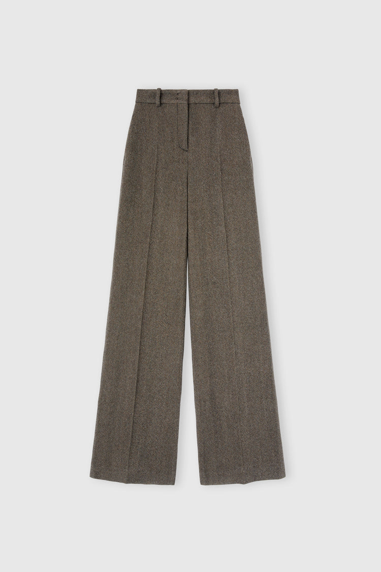 Palazzo trousers in wool, silk and cashmere with herringbone pattern