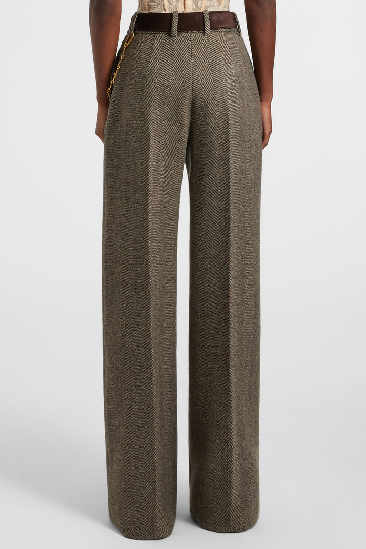 Palazzo trousers in wool, silk and cashmere with herringbone pattern