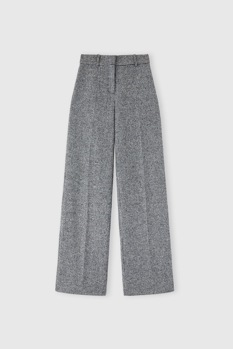 Palazzo trousers in wool blend with black and white pied de poulle