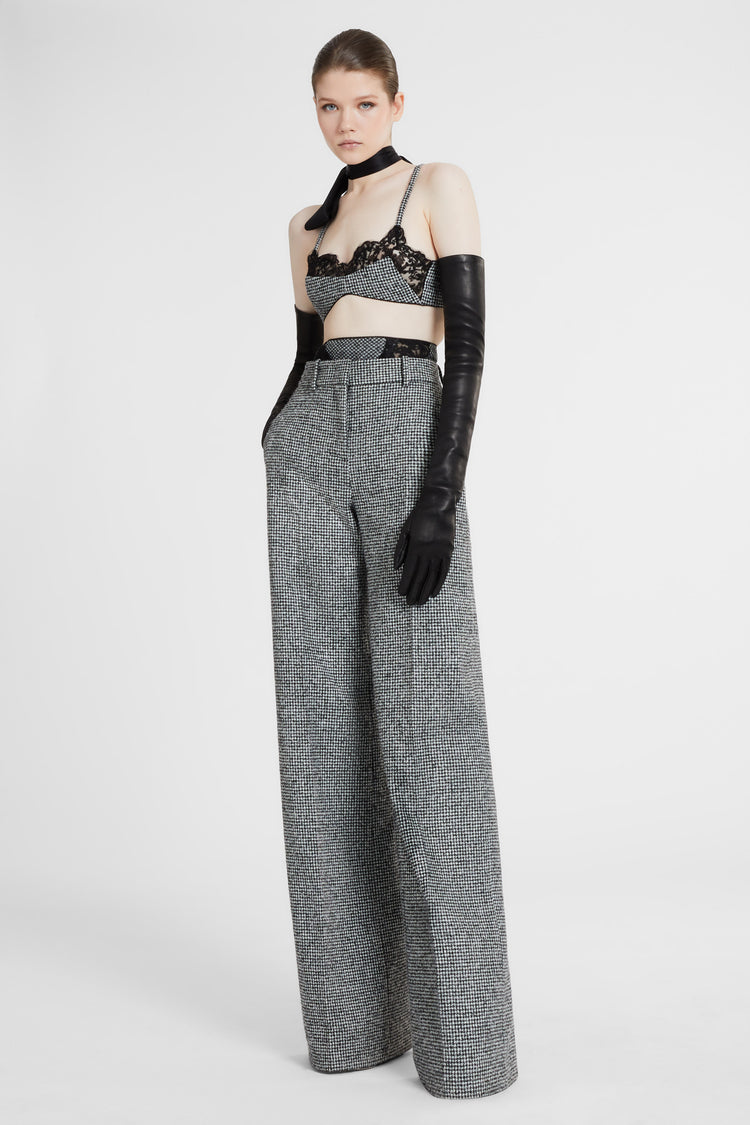 Palazzo trousers in wool blend with black and white pied de poulle