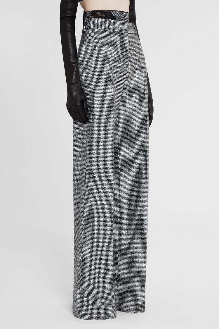 Palazzo trousers in wool blend with black and white pied de poulle