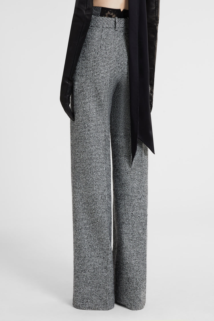 Palazzo trousers in wool blend with black and white pied de poulle
