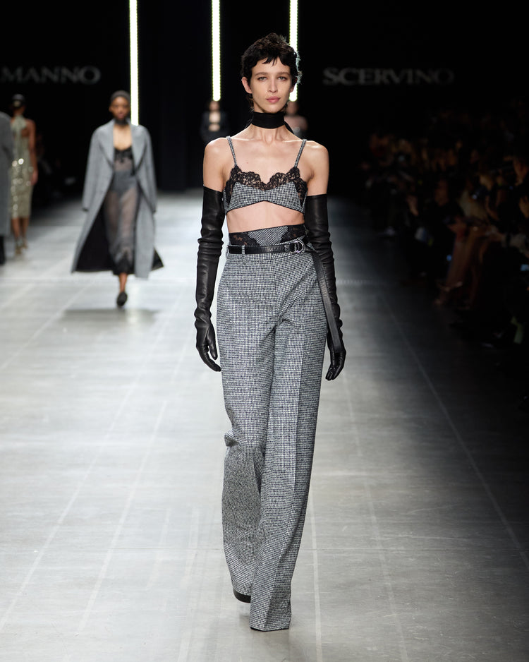 Palazzo trousers in wool blend with black and white pied de poulle