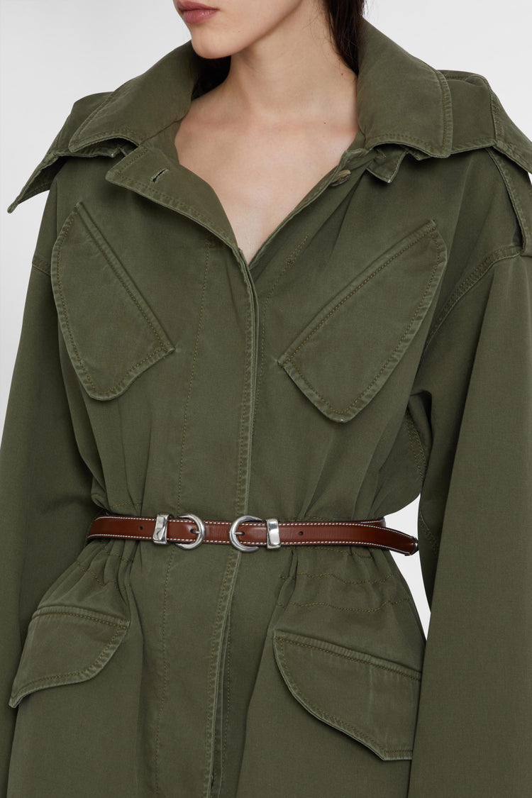 Canvas parka with hood and flared sleeve