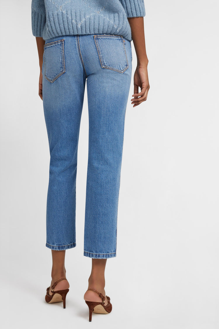 Five-pocket denim jeans with microcrystals