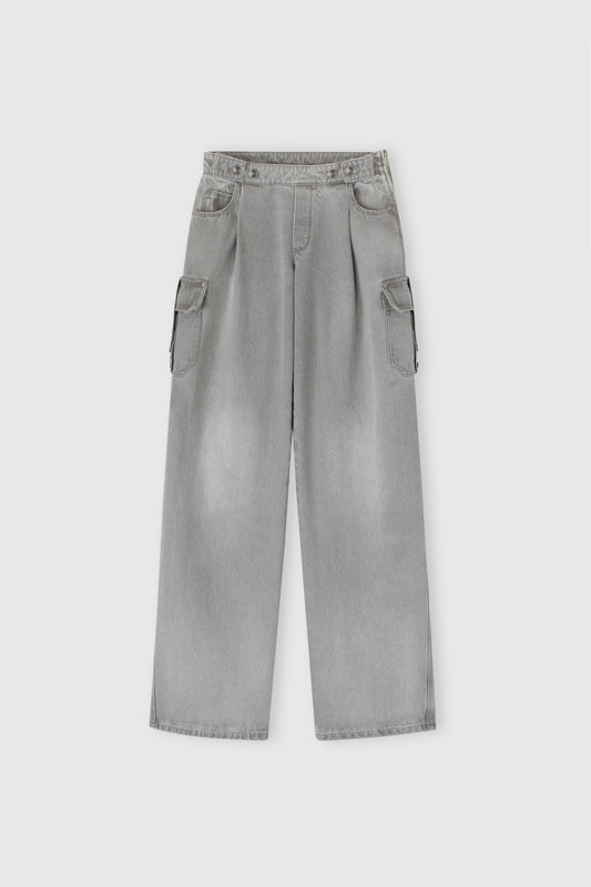 Low-rise cargo palazzo jeans in grey