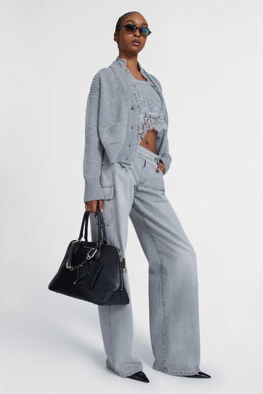 Low-rise cargo palazzo jeans in grey