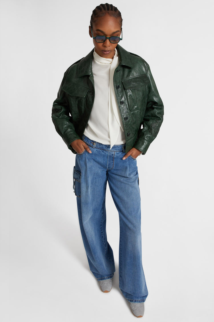 Jeans palazzo cargo in denim blue classico